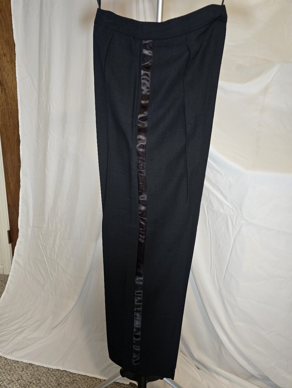 Vintage Women's Black Tuxedo-Style Dress Pants with Satin Side Stripe